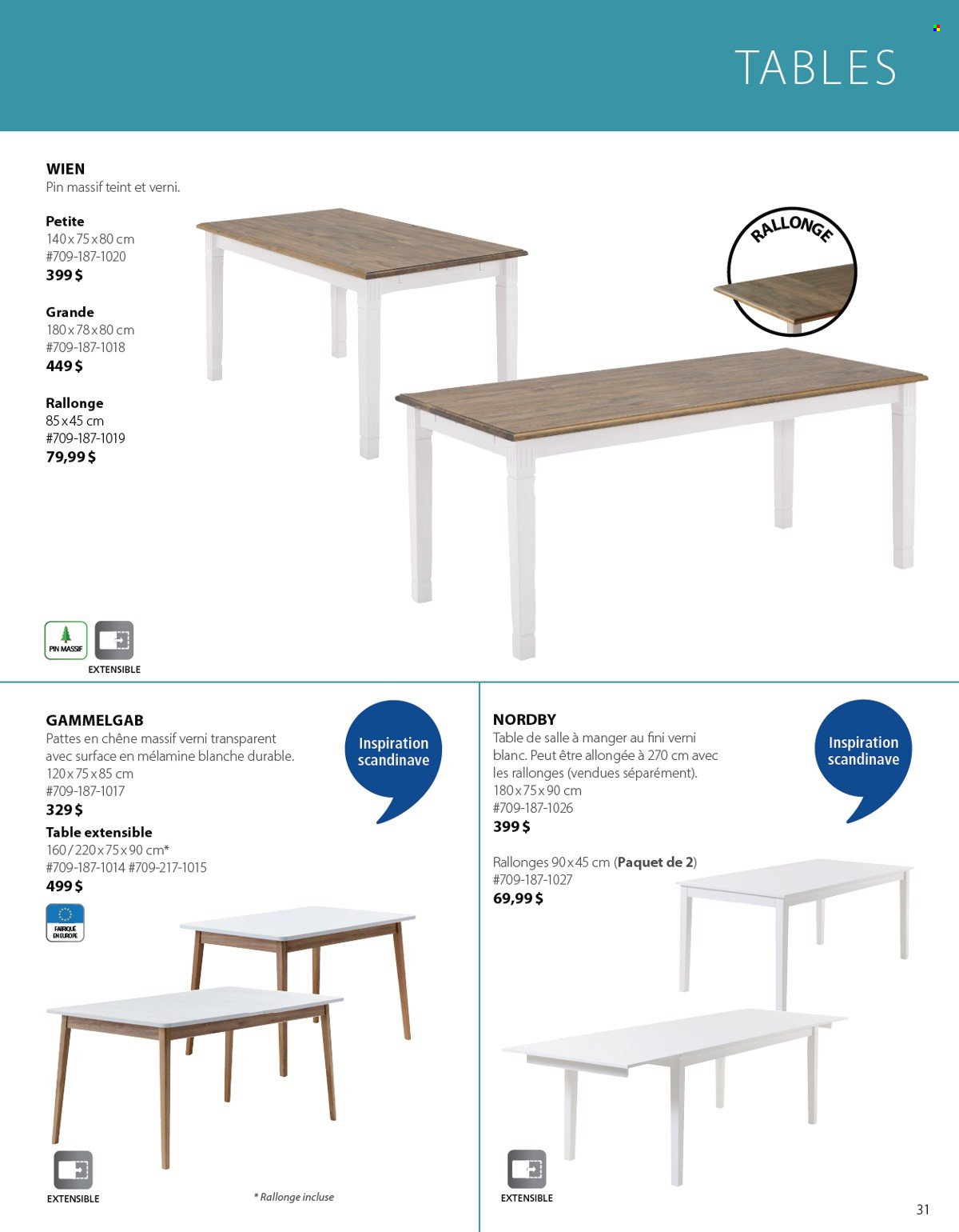 Circulaire JYSK - Produits soldés - table, table extensible. Page 31.