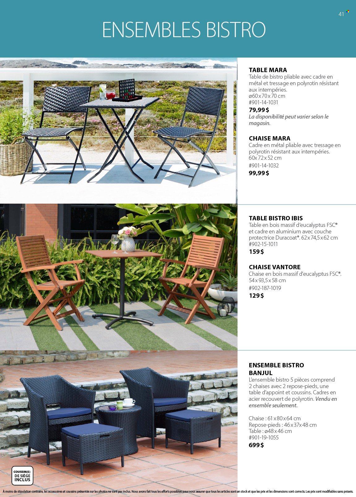 Circulaire JYSK - Produits soldés - coussin, chaise, repose-pieds, table d'appoint. Page 41.