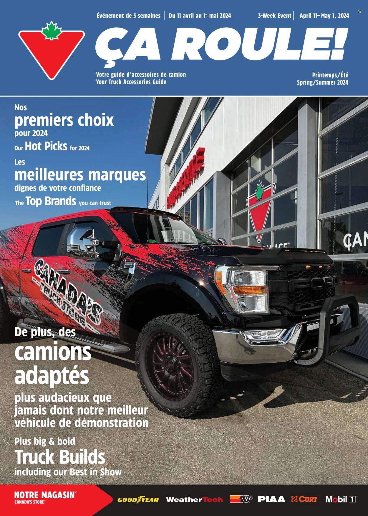 thumbnail - Circulaire Canadian Tire - 11 Avril 2024 - 01 Mai 2024 - Produits soldés - camion, Good Year. Page 1.