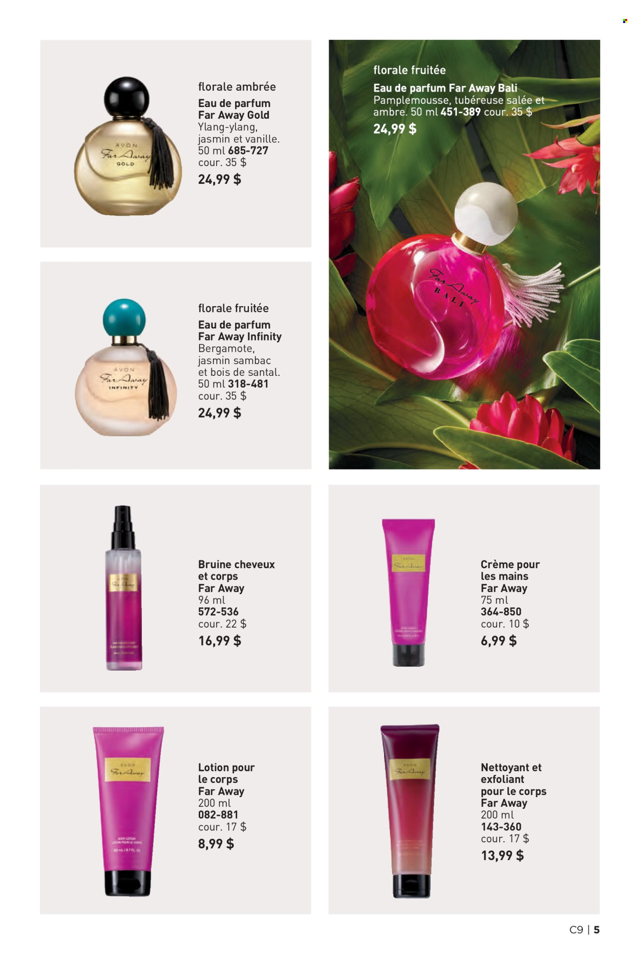 thumbnail - Circulaire Avon - Produits soldés - lotion pour le corps, eau de parfum, crème mains, Far Away. Page 5.