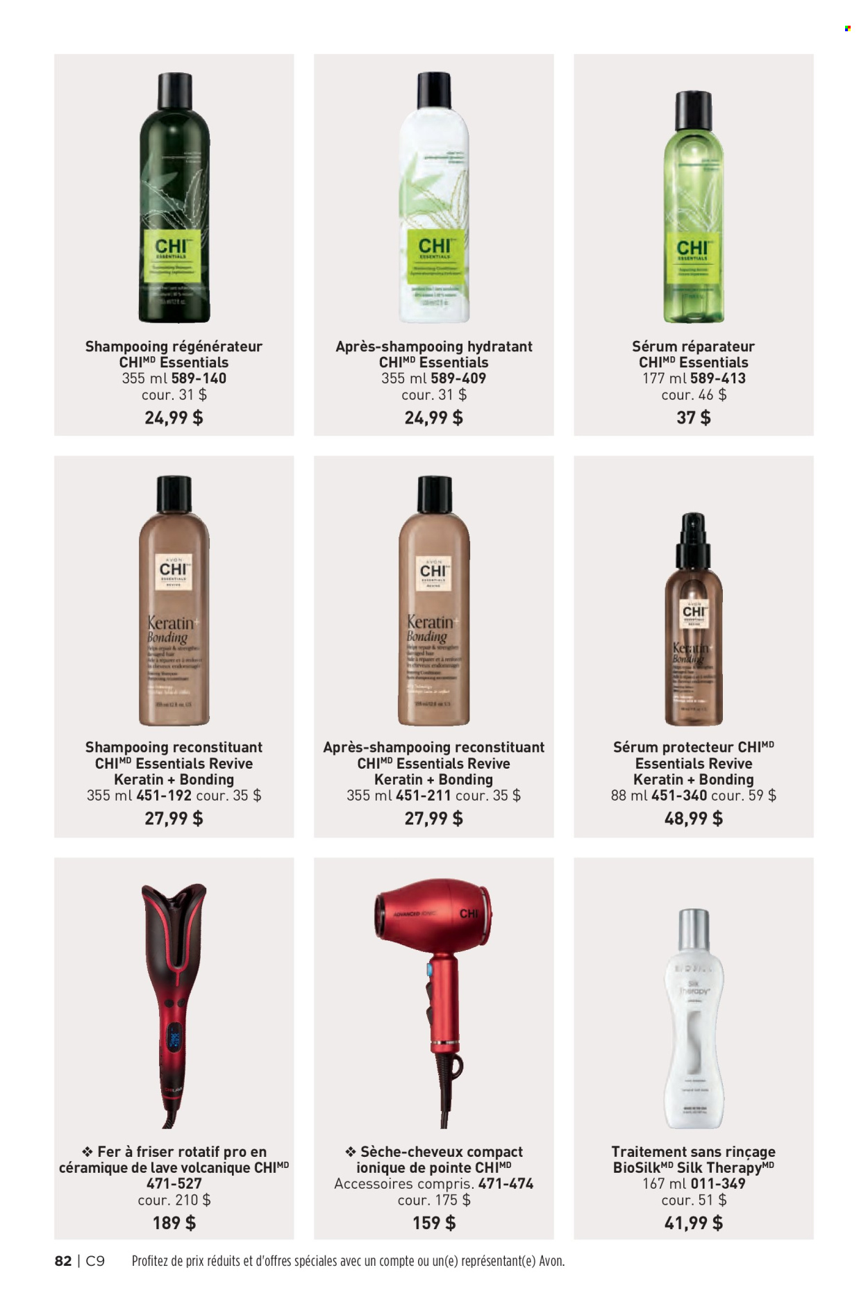thumbnail - Circulaire Avon - Produits soldés - shampooing, sérum, sèche-cheveux. Page 82.
