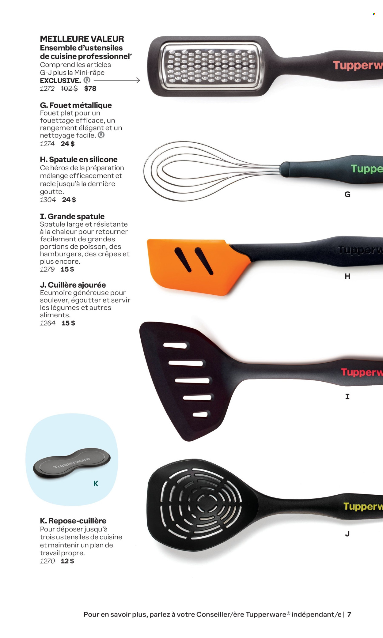 thumbnail - Circulaire Tupperware - Produits soldés - coffret, spatule, écumoire, fouet, ustensiles de cuisine. Page 7.