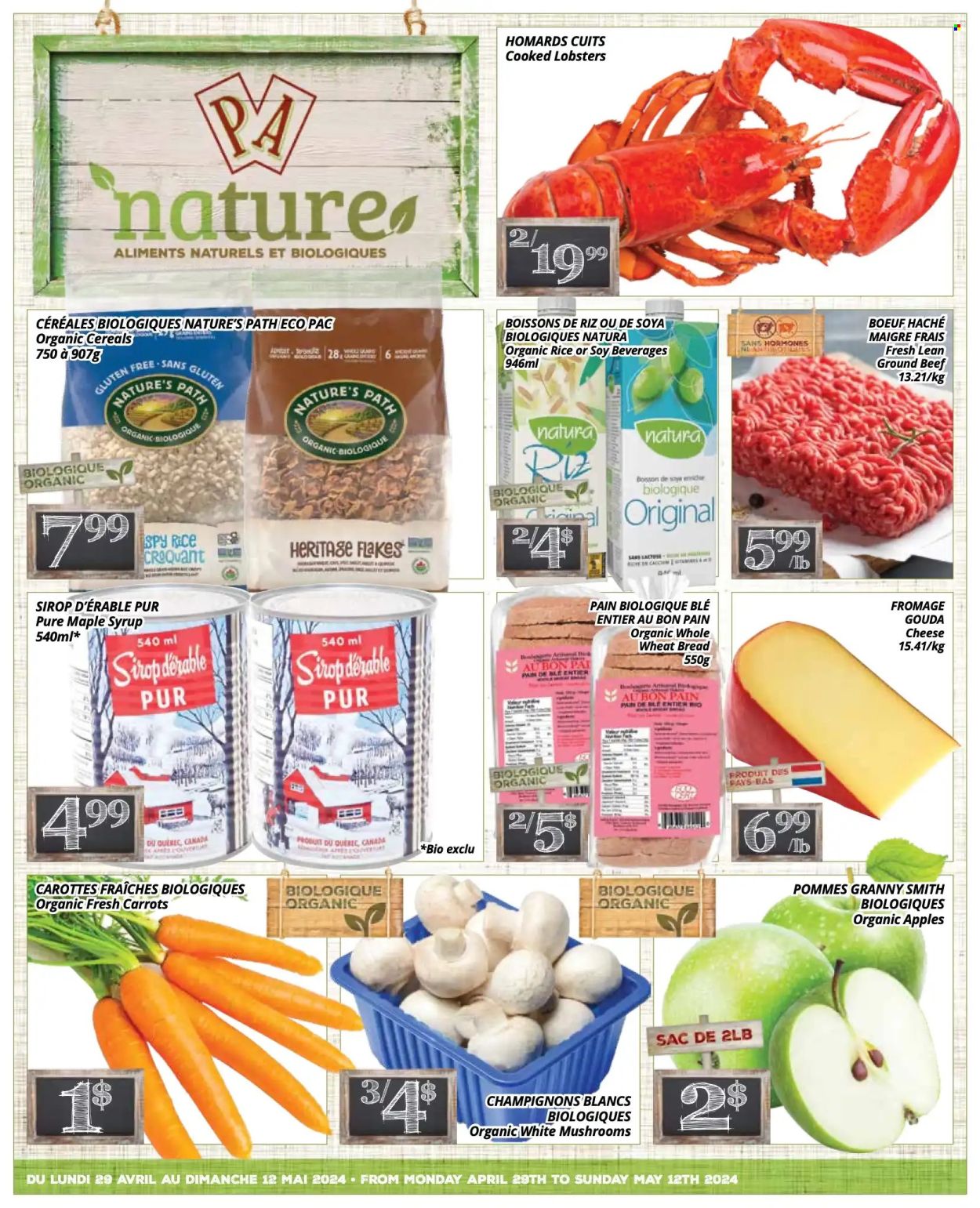 thumbnail - Circulaire PA Nature - 29 Avril 2024 - 12 Mai 2024 - Produits soldés - carotte, champignon, viande boeuf, viande hachée, fromage, boisson végétale, sirop. Page 1.