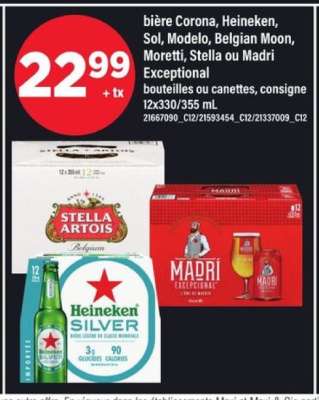 bière Corona, Heineken, Sol, Modelo, Belgian Moon, Moretti, Stella ou Madri Exceptional