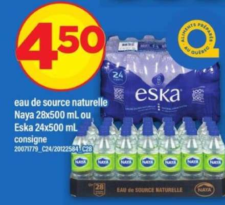 eau de source naturelle Naya 28x500 mL ou Eska 24x500 mL