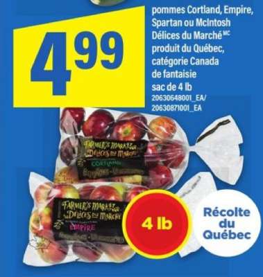 pommes Cortland, Empire, Spartan ou McIntosh