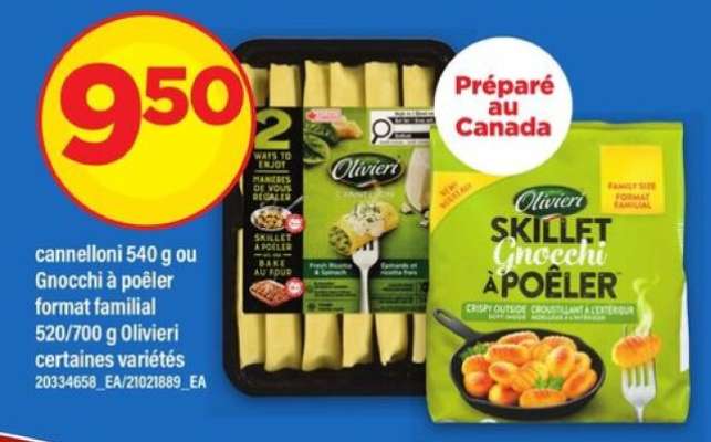 Olivieri Cannelloni ou Gnocchi à poêler