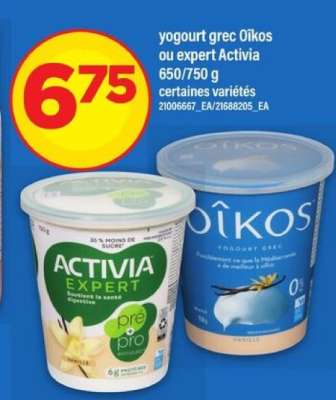 yogourt grec Oïkos ou Expert Activia