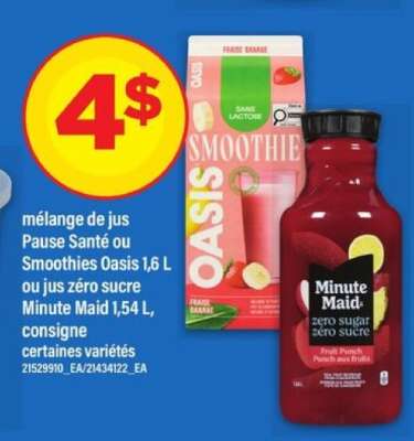 mélange de jus Pause Santé ou Smoothies Oasis
