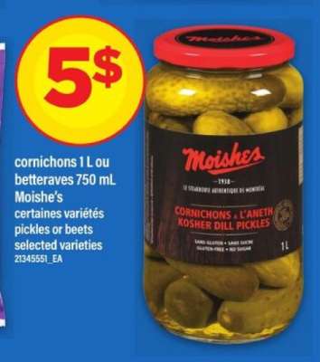 Moishe's Cornichons à l'aneth Kosher Dill Pickles