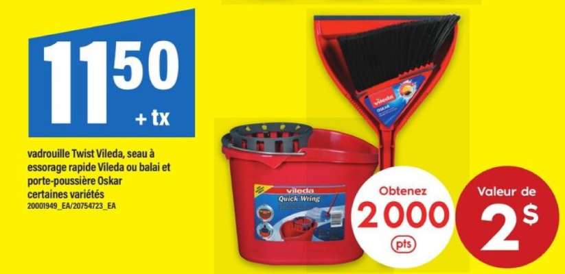 vadrouille Twist Vileda, seau à essorage rapide Vileda ou balai et porte-poussière Oskar