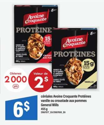 céréales Avoine Croquante Protéines vanille ou croustade aux pommes General Mills
