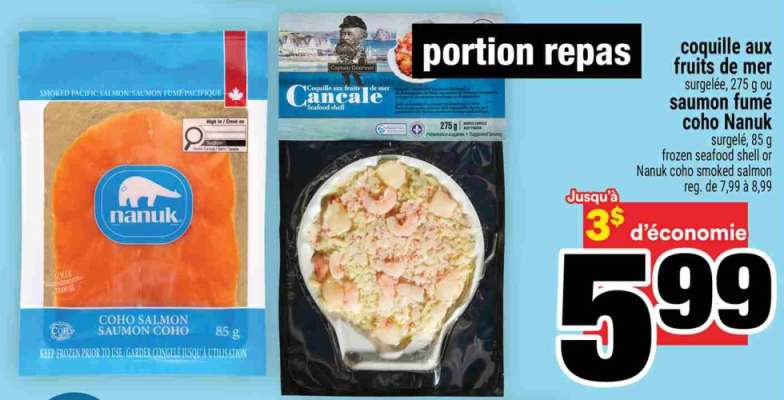 coquille aux fruits de mer ou saumon fumé Coho Nanuk