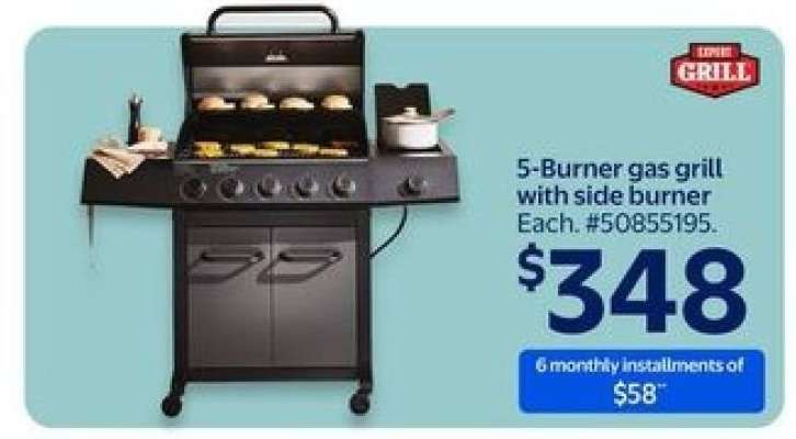 5-Burner gas grill with side burner