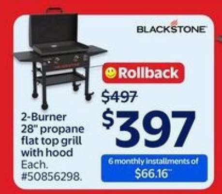 2-Burner 28" propane flat top grill with hood