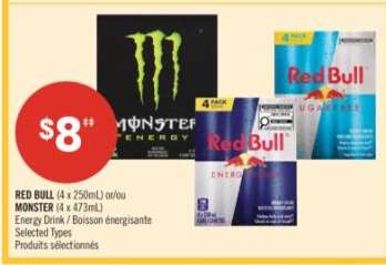 RED BULL (4 x 250mL) or/ou MONSTER (4 x 473mL)