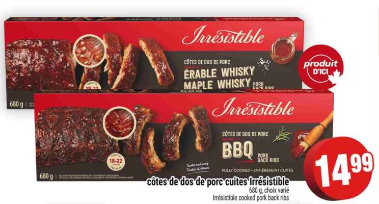 CÔTES DE DOS DE PORC CUITES IRRÉSISTIBLE