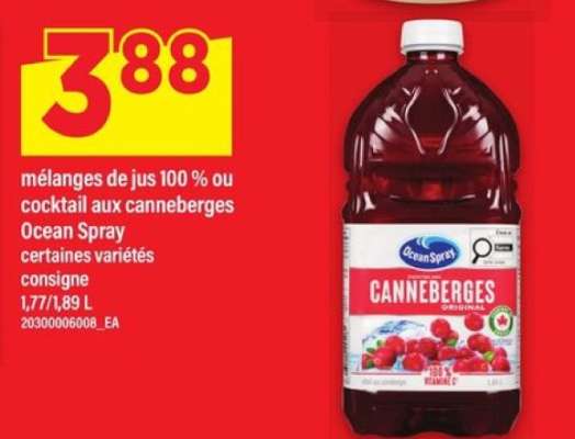 mélanges de jus 100 % ou cocktail aux canneberges
