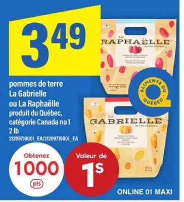 pommes de terre La Gabrielle ou La Raphaëlle