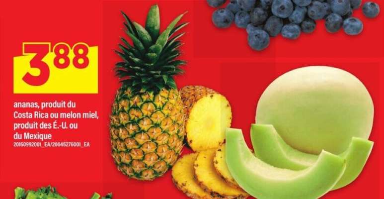 ananas, produit du Costa Rica ou melon miel