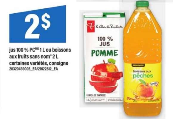 jus 100 % PCMD 1 L ou boissons aux fruits sans nom 2 L