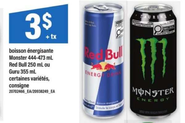 boisson énergisante Monster, Red Bull ou Guru