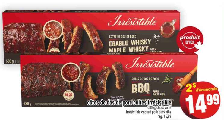 CÔTES DE DOS DE PORC CUITES IRRÉSISTIBLE
