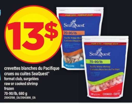 crevettes blanches du Pacifique crues ou cuites SeaQuest