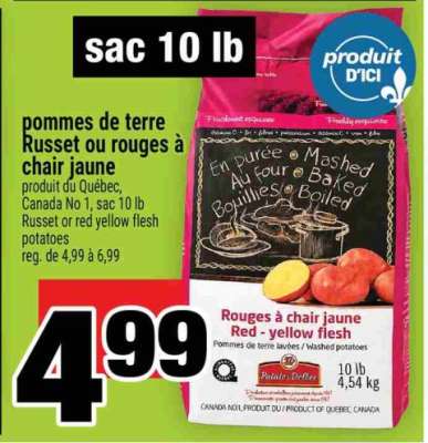 pommes de terre Russet ou rouges à chair jaune
