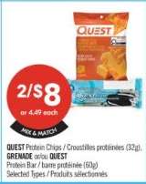 QUEST Protein Chips / Croustilles protéinées (32g), GRENADE or/ou QUEST Protein Bar barre protéinée (60g)