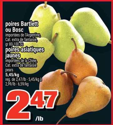 poires Bartlett ou Bosc