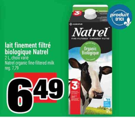 lait finement filtré biologique Natrel