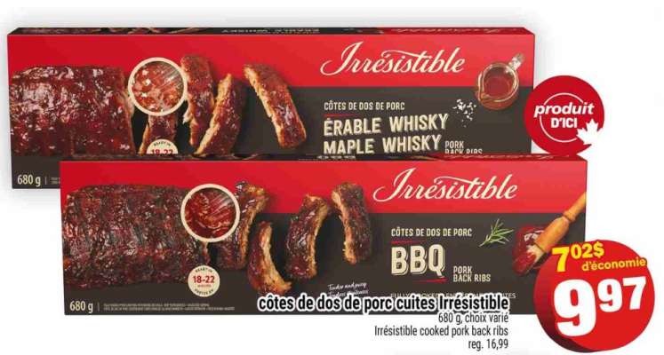 CÔTES DE DOS DE PORC CUITES IRRÉSISTIBLE