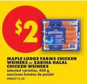 MAPLE LODGE FARMS CHICKEN WEINERS or ZABIHA HALAL CHICKEN WEINERS