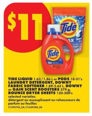 Tide Liquid or Pods, Downy Fabric Softener, Downy or Gain Scent Boosters, Bounce Dryer Sheets