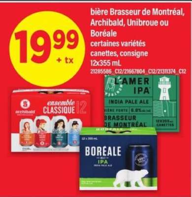 bière Brasseur de Montréal, Archibald, Unibroue ou Boréale