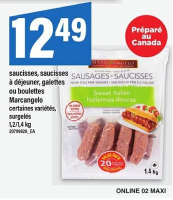 Saucisses, saucisses à déjeuner, galettes ou boulettes Marcangelo