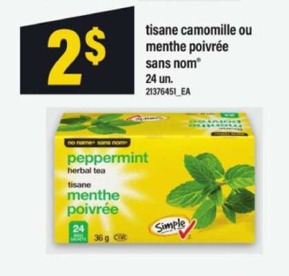 tisane camomille ou menthe poivrée sans nom