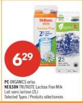 PC ORGANICS or NEILSON TRUTASTE LACTOSE FREE MILK