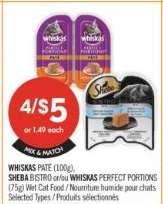 WHISKAS PATE (100g), SHEBA BISTRO or/au WHISKAS PERFECT PORTIONS (75g) Wet Cat Food