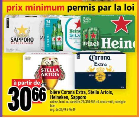 BIÈRE CORONA EXTRA, STELLA ARTOIS, HEINEKEN, SAPPORO