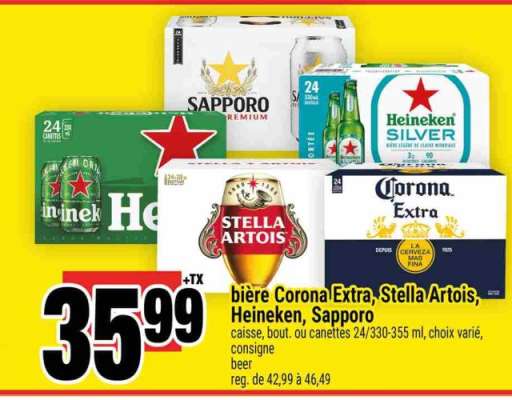 BIÈRE CORONA EXTRA, STELLA ARTOIS, HEINEKEN, SAPPORO