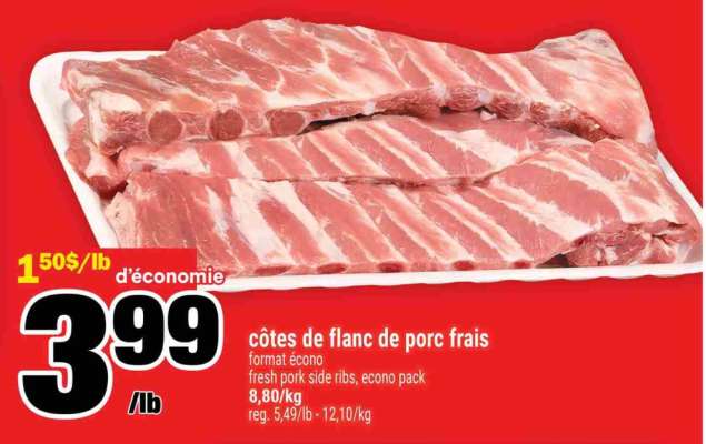 CÔTES DE FLANC DE PORC FRAIS