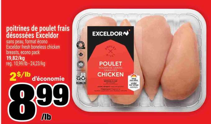 Poitrines de poulet frais désossées Exceldor