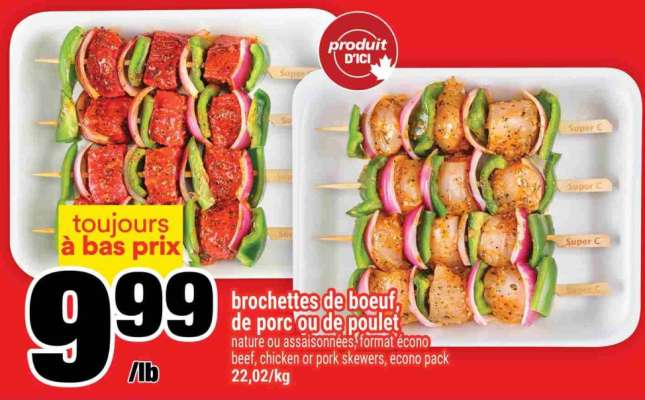 brochettes de boeuf, de porc ou de poulet