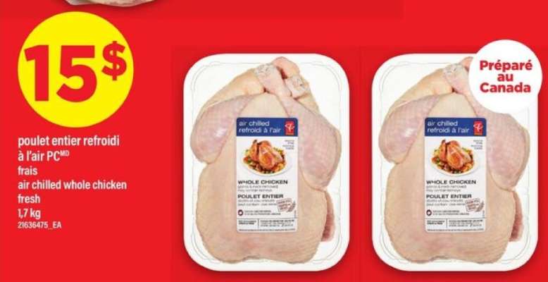 poulet entier refroidi à l'air PC frais