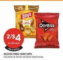 SELECTED SINGLE SERVE CHIPS