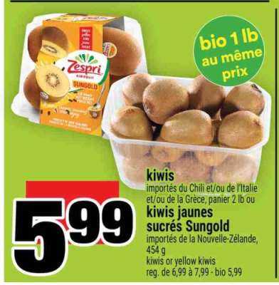 kiwis jaunes sucrés Sungold