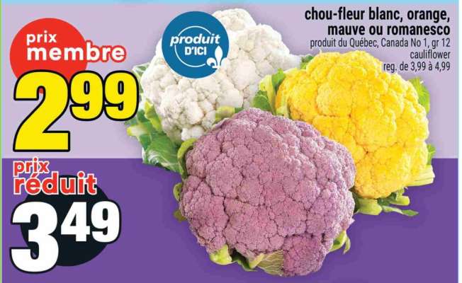 Chou-fleur blanc, orange, mauve ou romanesco