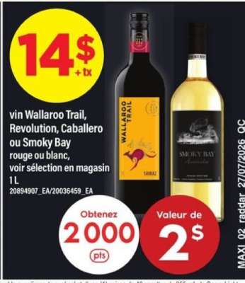 vin Wallaroo Trail, Revolution, Caballero ou Smoky Bay